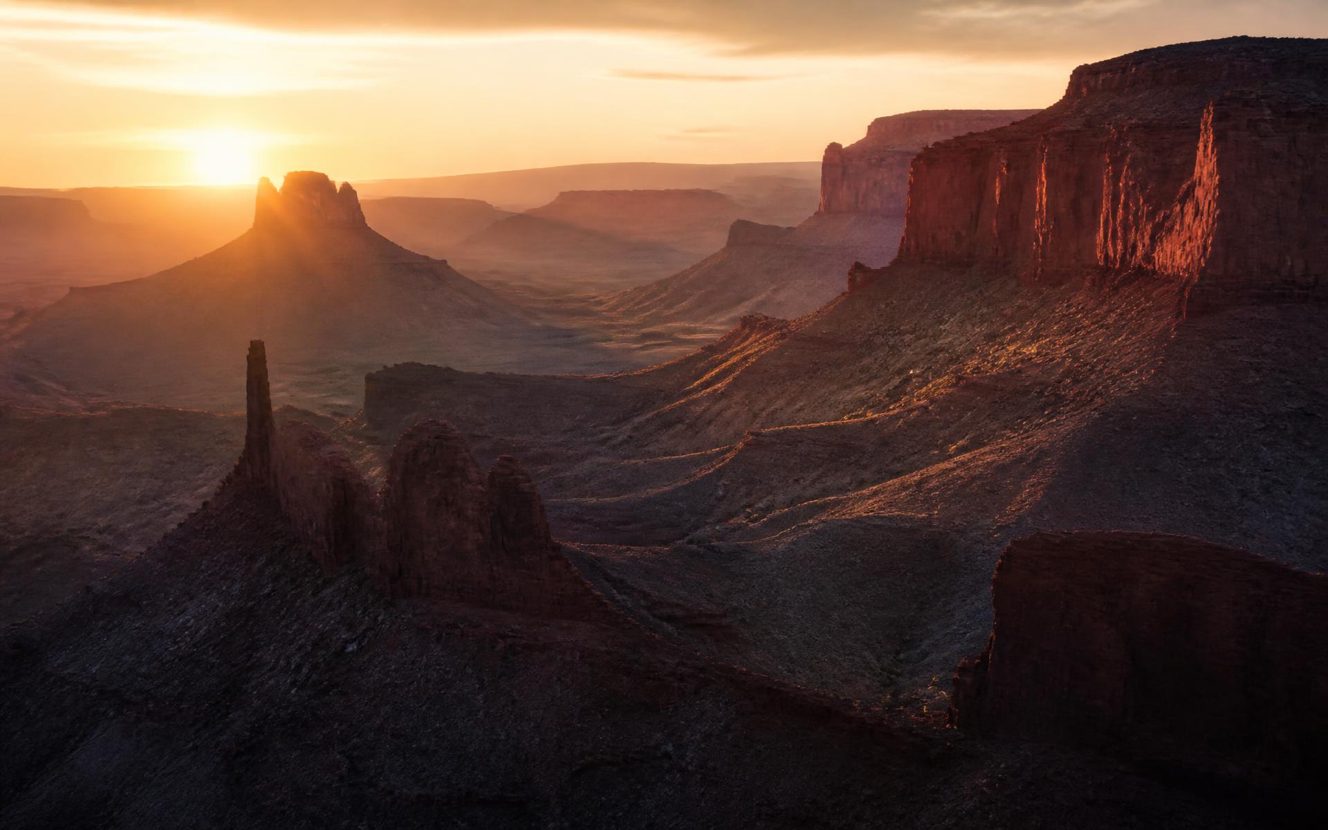 Red rock mesas and buttes at dawn in the American Southwest